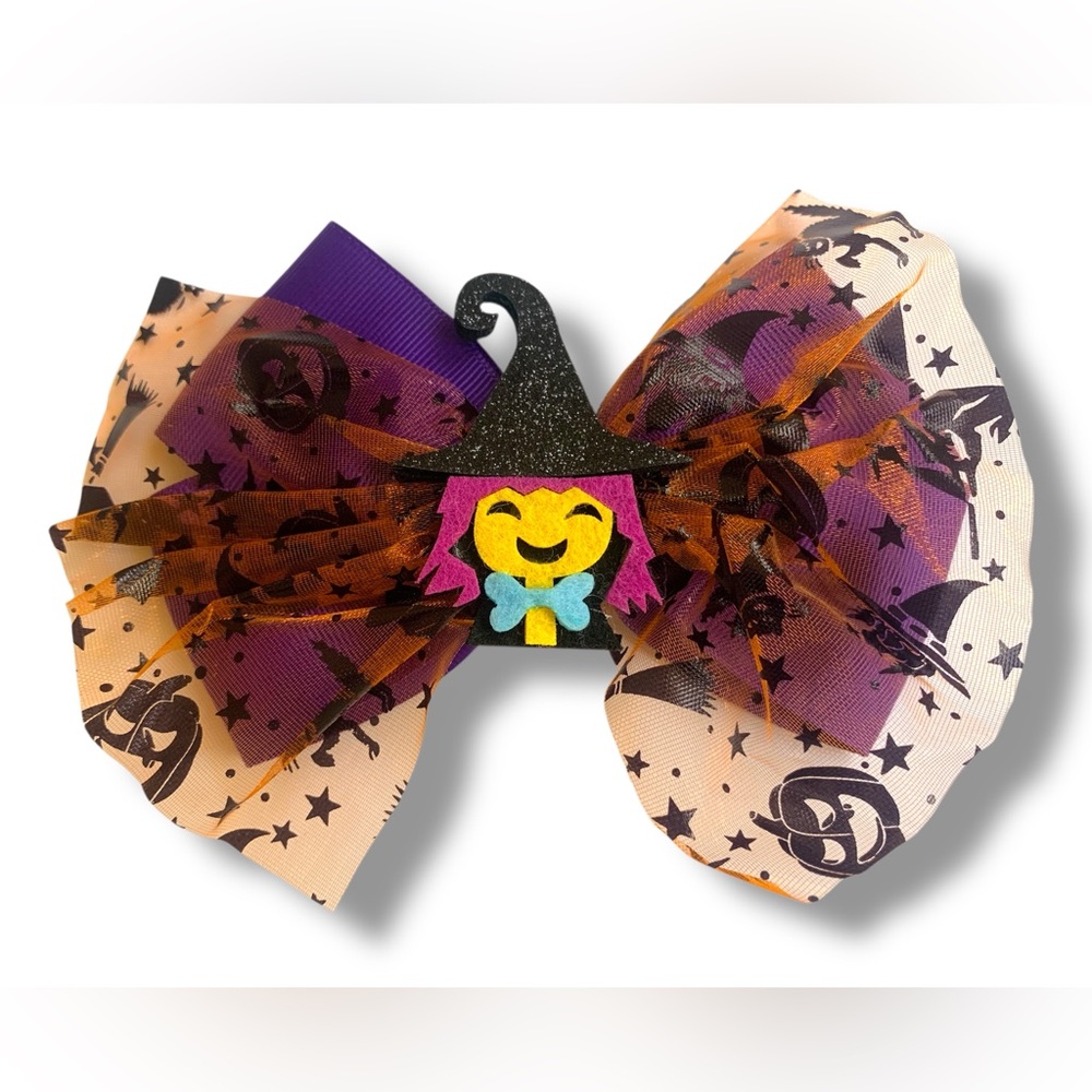 Halloween Purple Witch Girls Large Oversized Bow Hair Accessories Party Themed